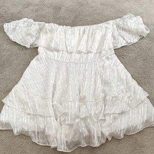White Off-the-Shoulder Tiered Mini Dress
